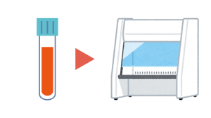 血液を採取し保温庫で3時間保温